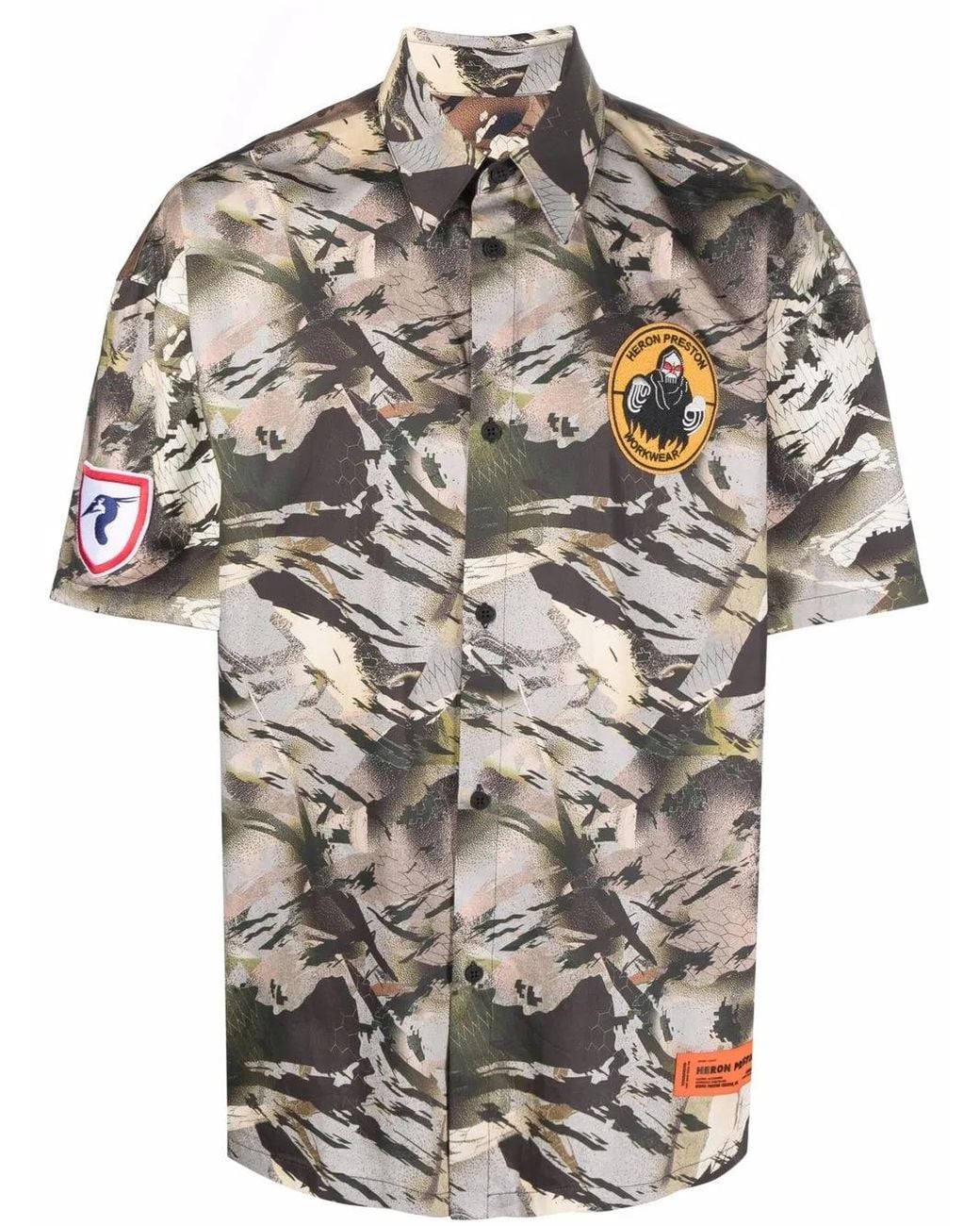 Heron Preston Gray Camouflage-Print Bowling Shirt for men