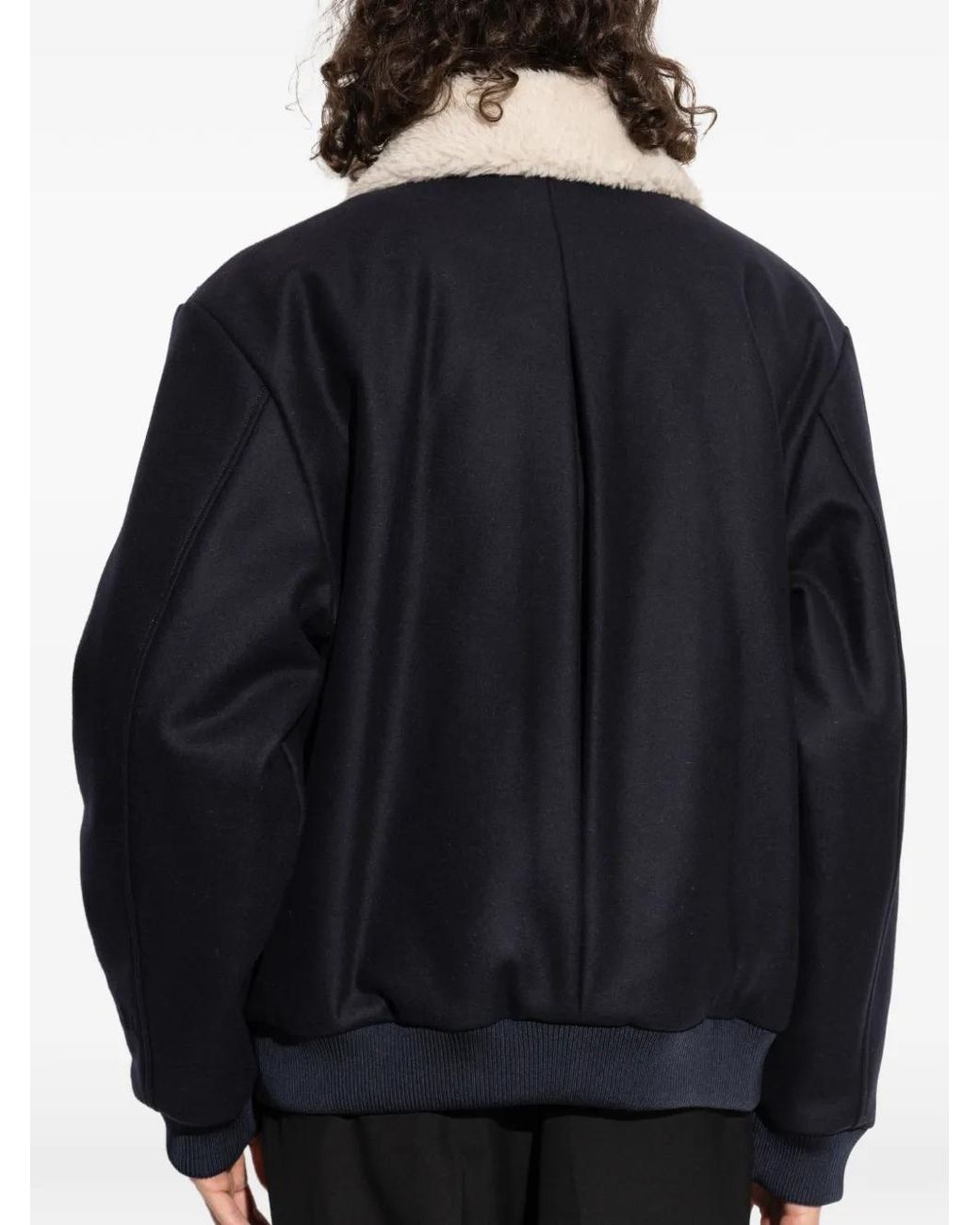 Balmain Blue Shearling-Collar Bomber Jacket for men