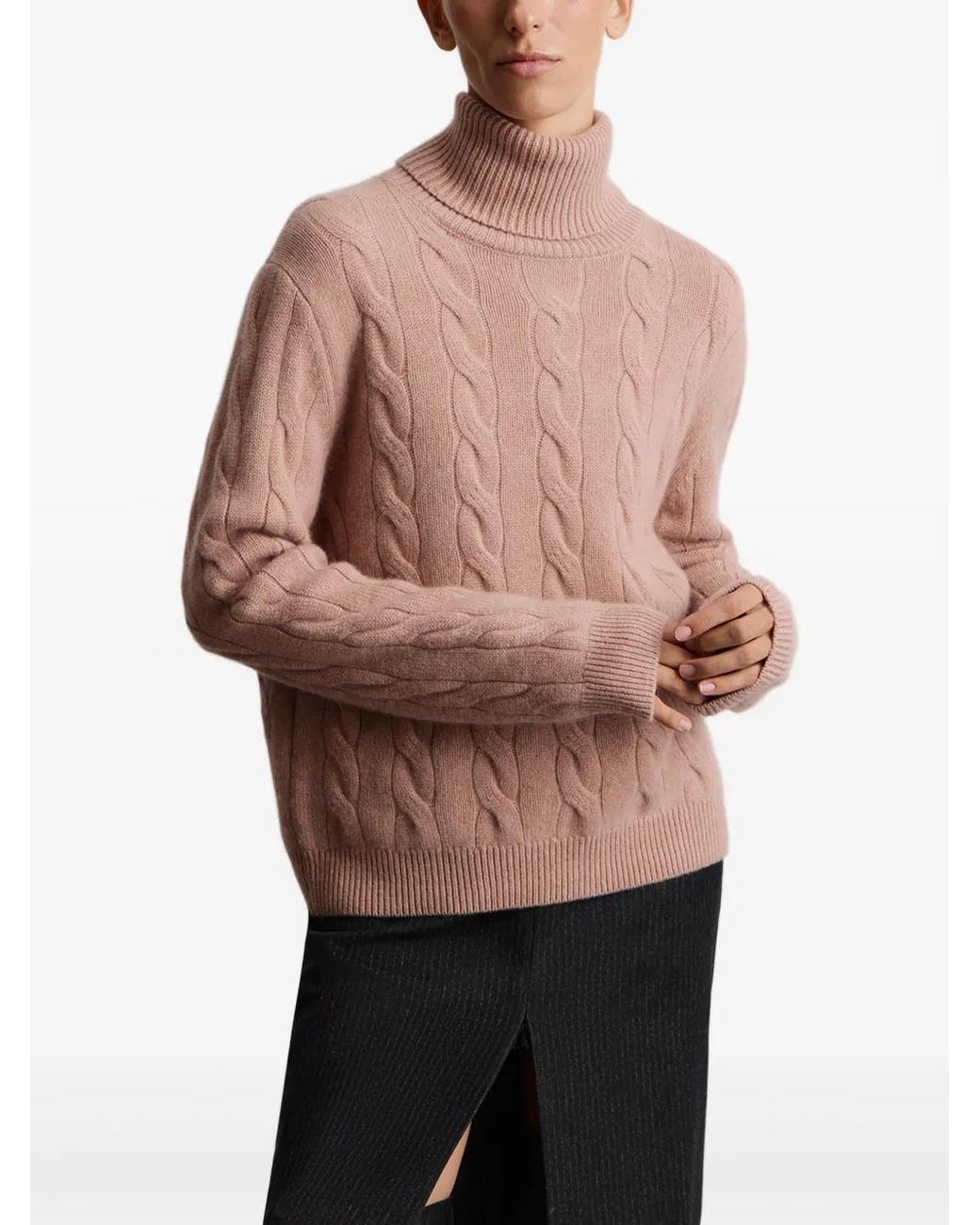 12 STOREEZ Pink Cable-Knit Turtleneck Sweater