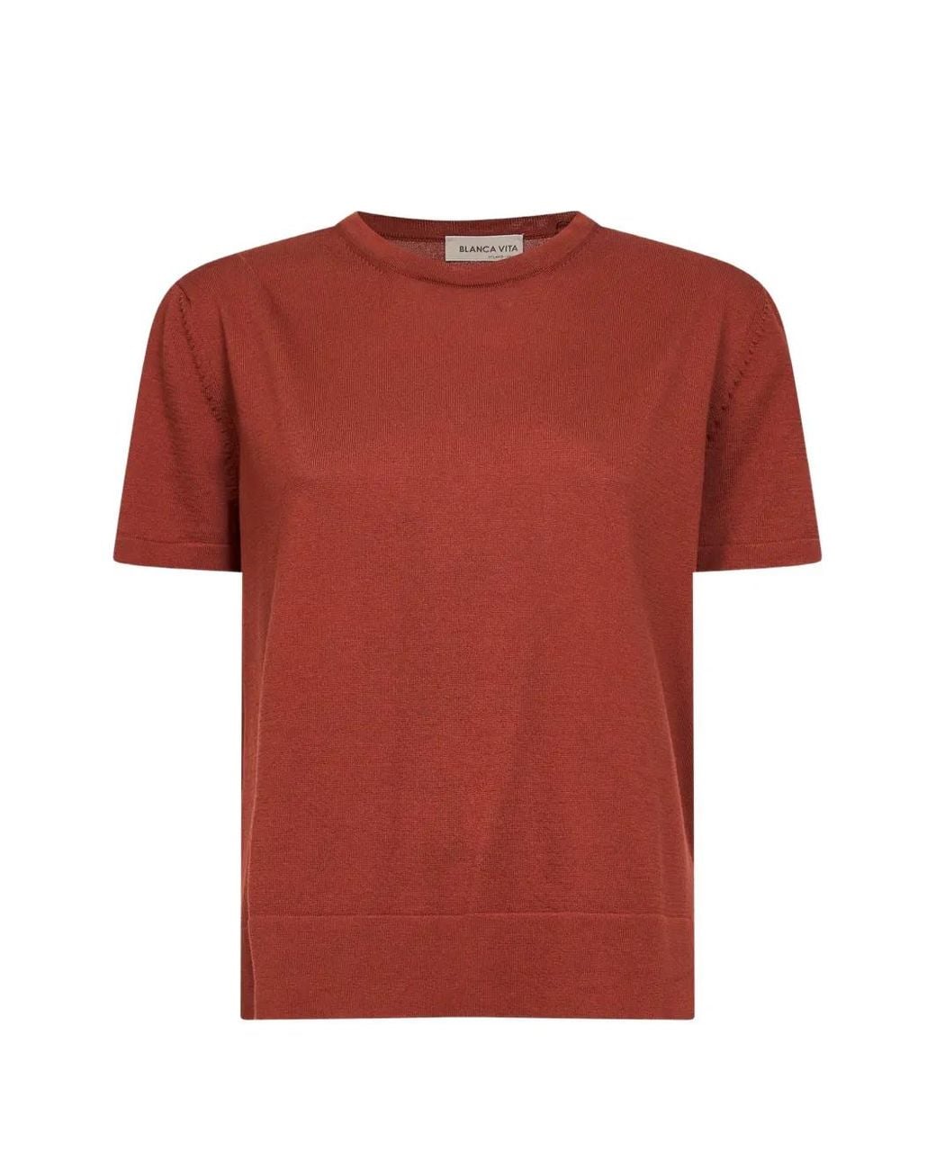 Blanca Vita Red Ribbed Short-Sleeve Sweater