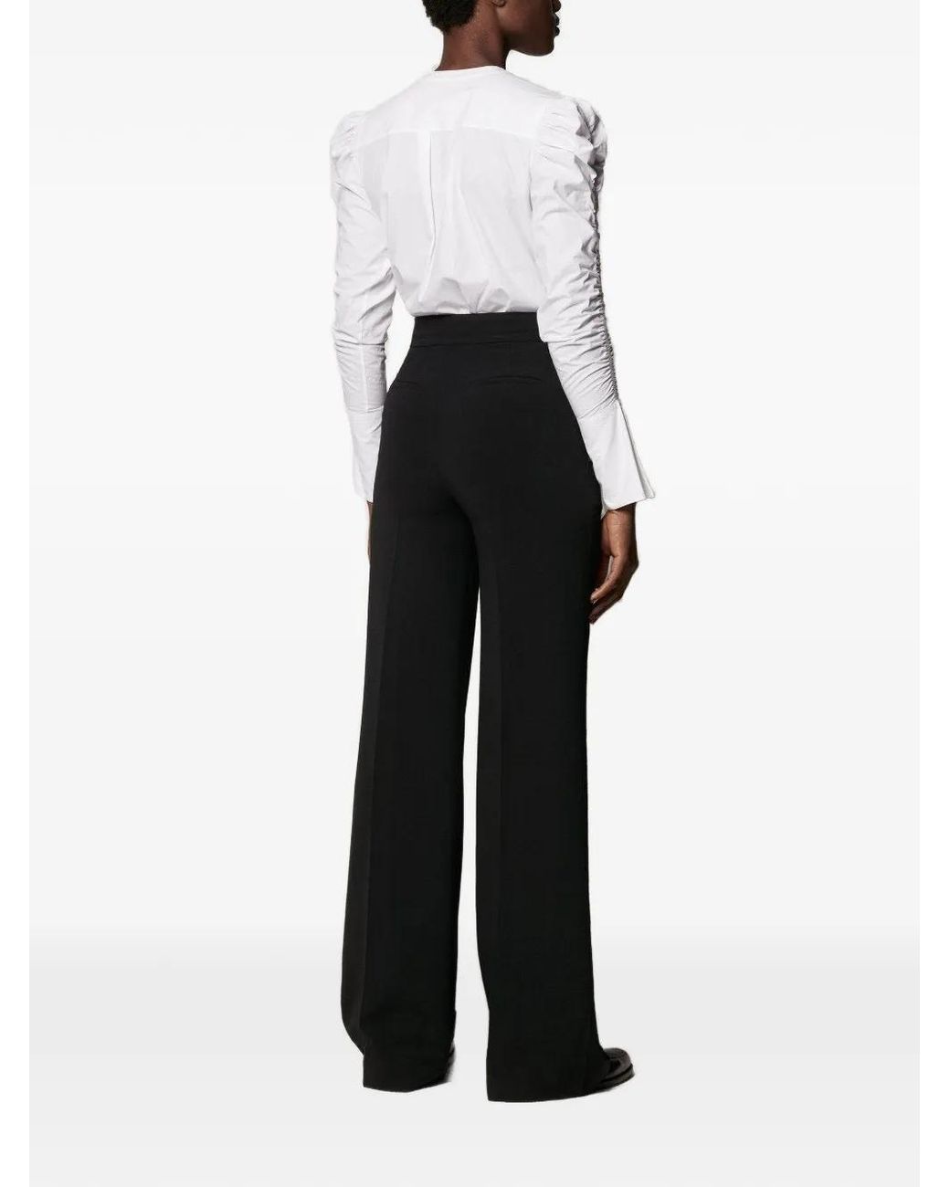 Another Tomorrow White Shirred-Sleeve Poplin Blouse