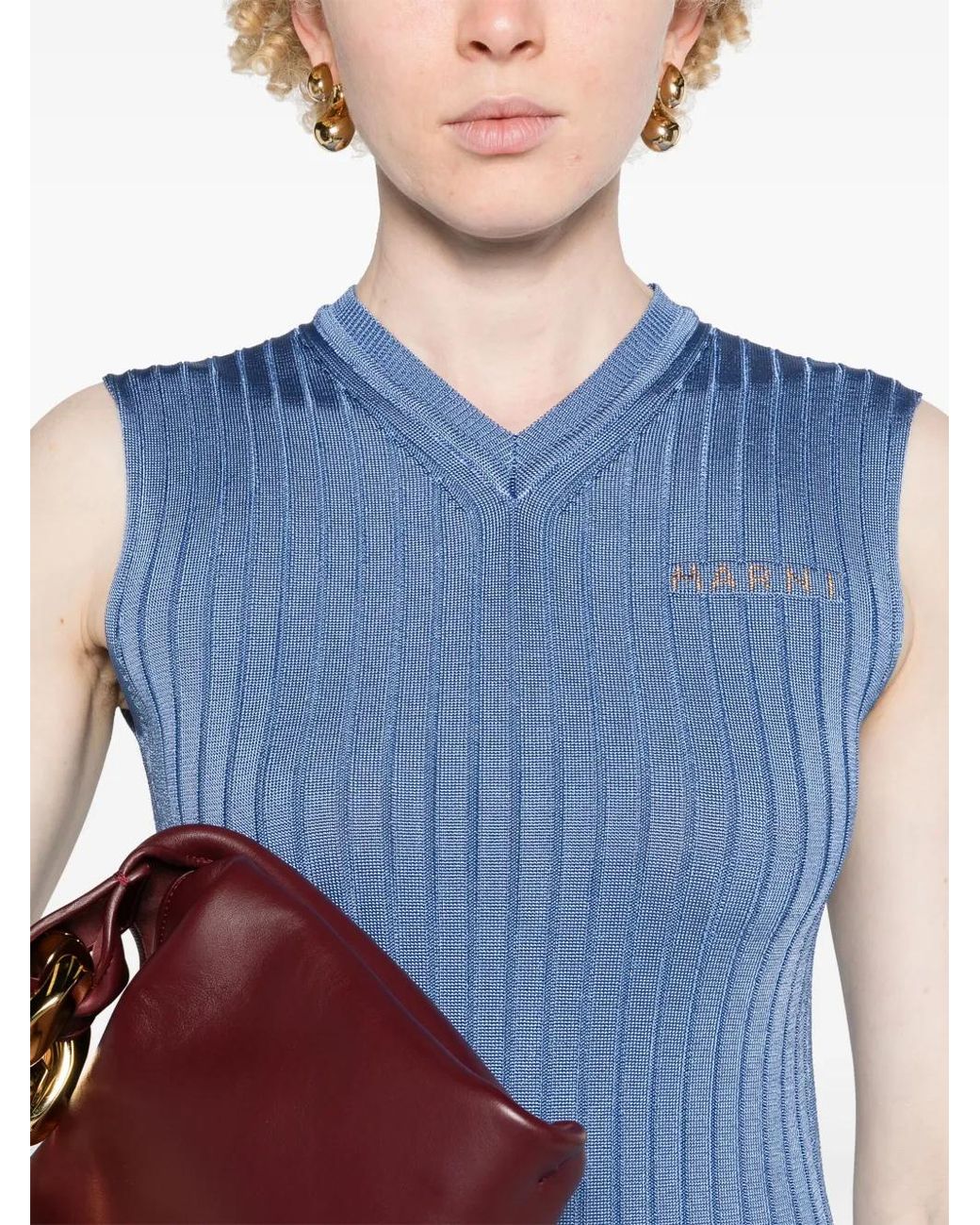 Marni Blue Logo-Jacquard Ribbed-Knit Maxi Dress