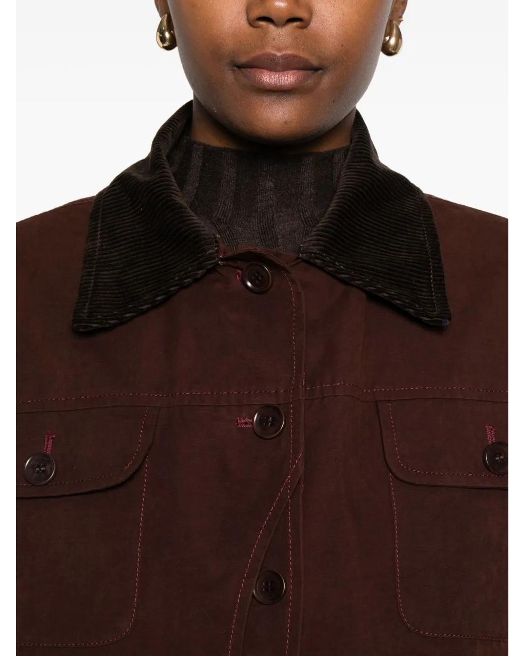Aspesi Brown Corduroy-Collar Buttoned Jacket