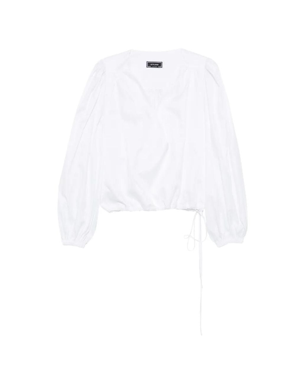 Styland White Wrap-Style Puff-Sleeve Blouse