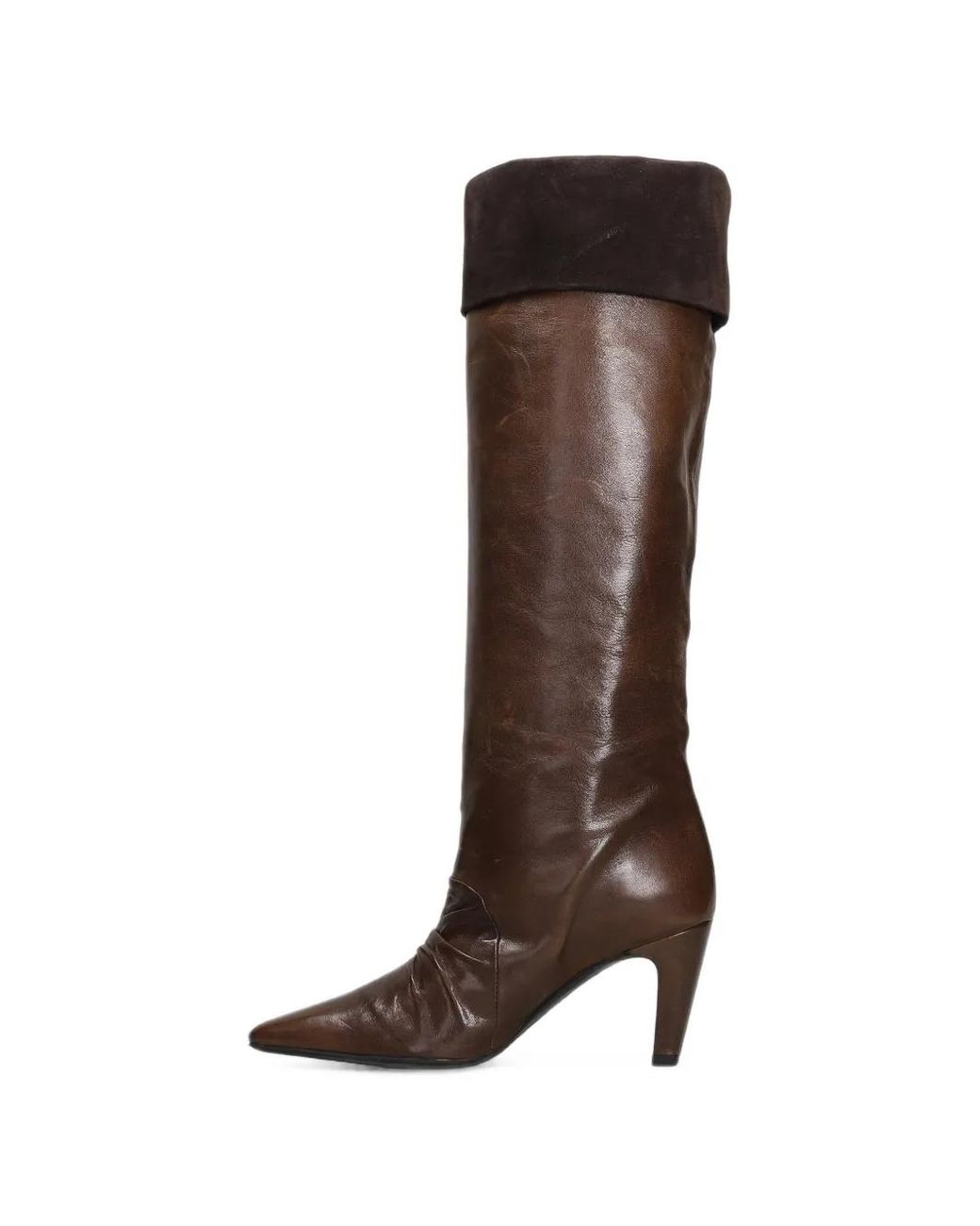 Alchimia Brown Ruched Suede-Trim Boots
