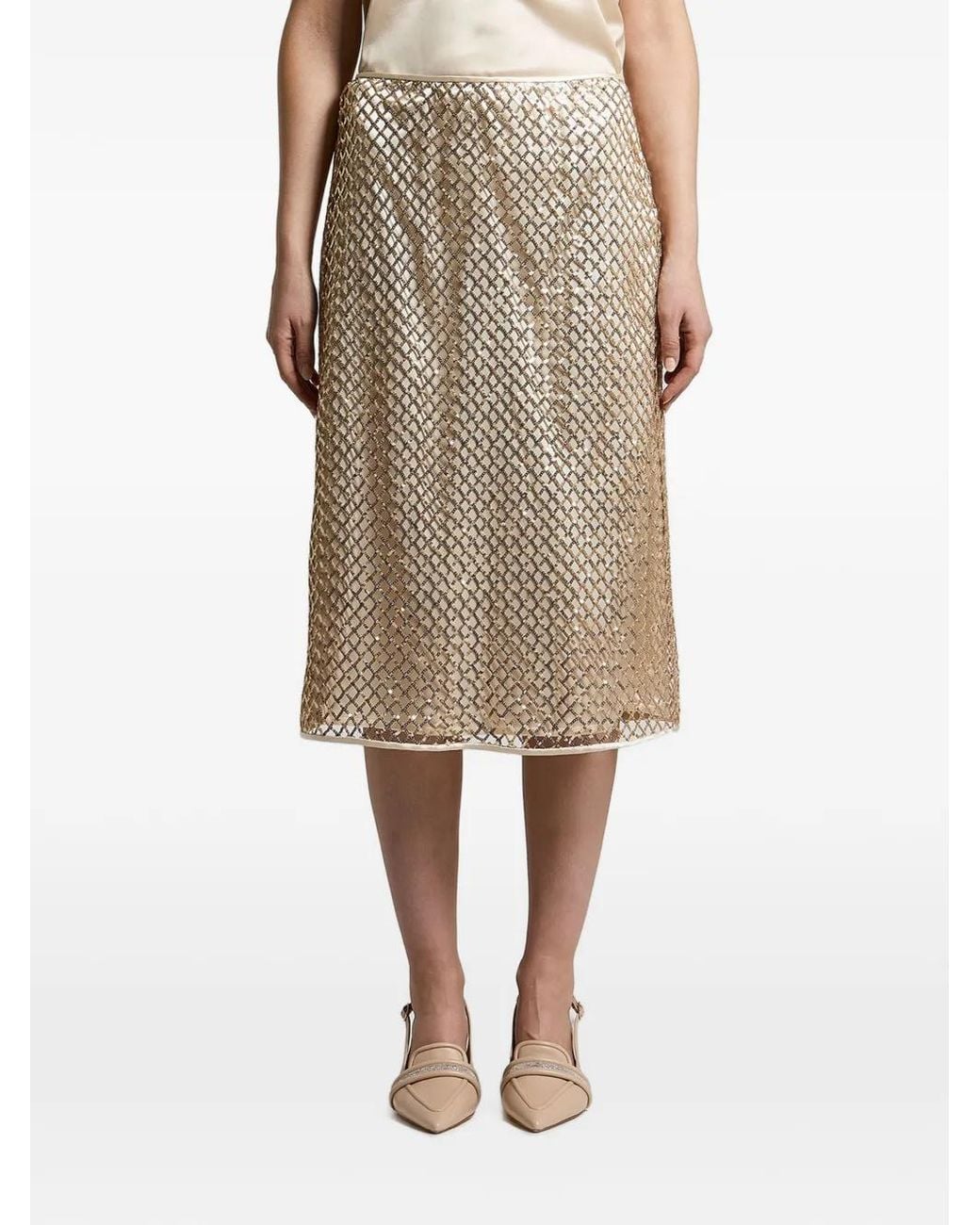 Peserico Natural Sequin-Embellished Midi Skirt