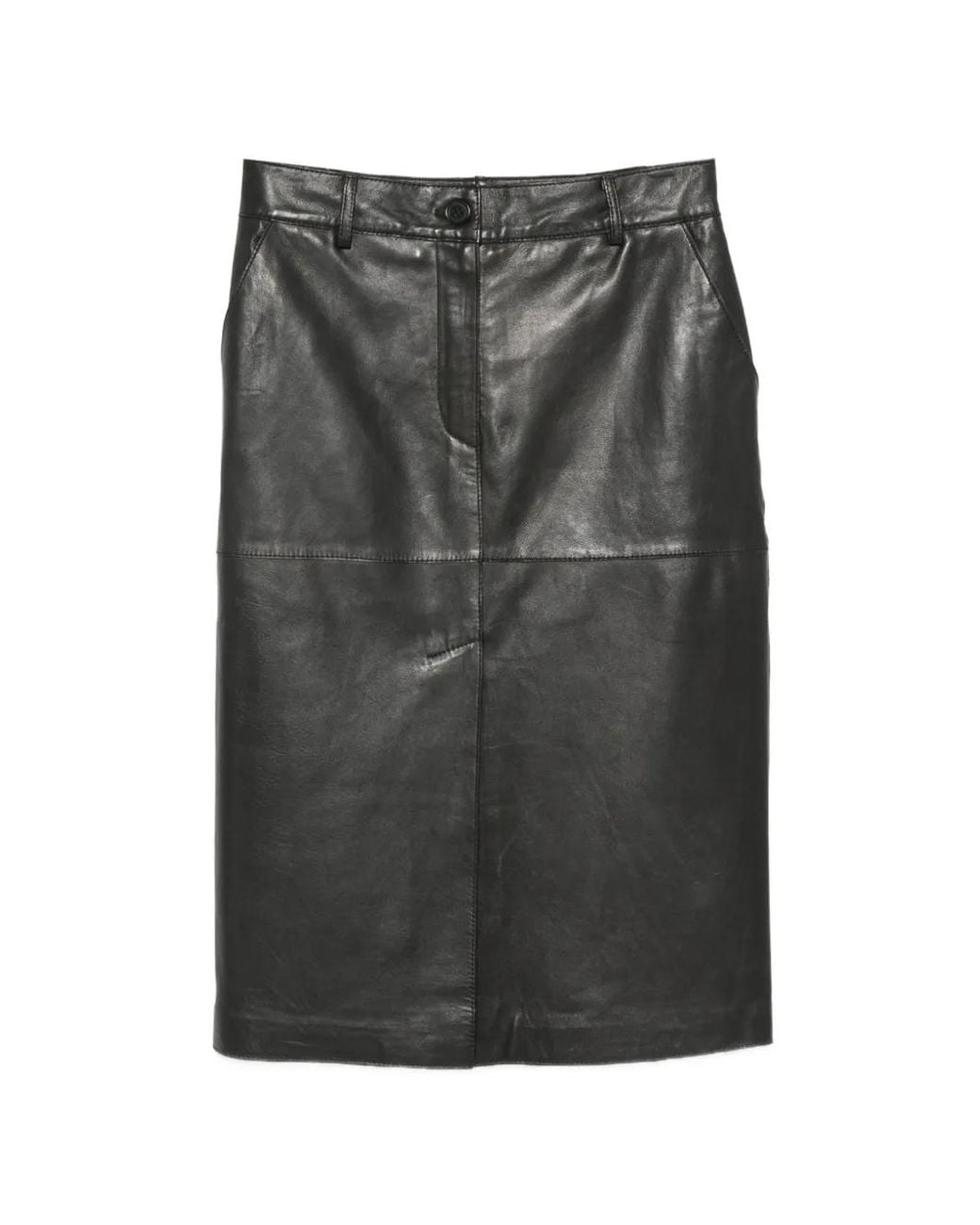 P.A.R.O.S.H. Gray Panelled Leather Midi Skirt