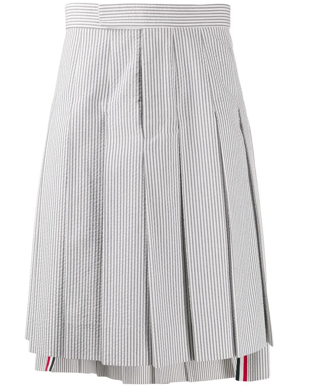Thom Browne Multicolor Seersucker Backstrap Pleated Skirt for men
