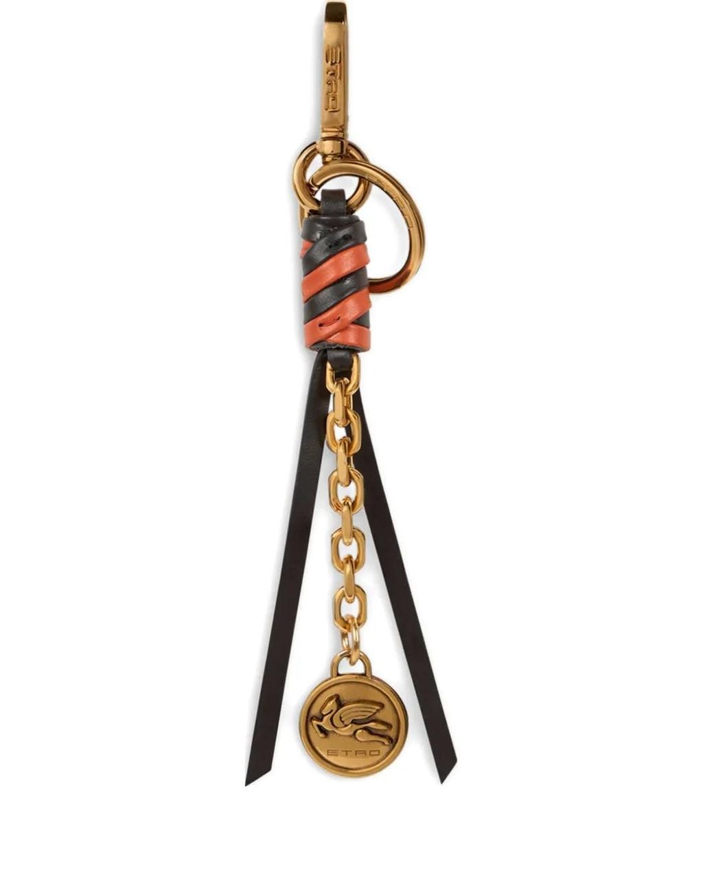Etro Metallic Leather Charm With Chain And Pegaso Coin