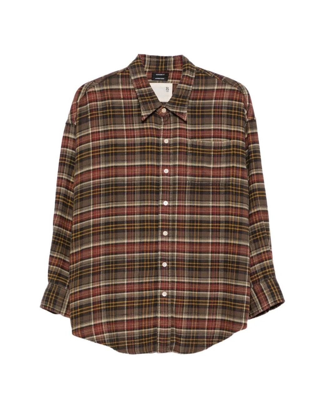 R13 Brown Plaid-Pattern Shirt