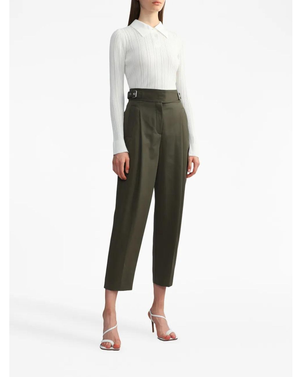 3.1 Phillip Lim Green High-Waisted Belted Cropped Trousers