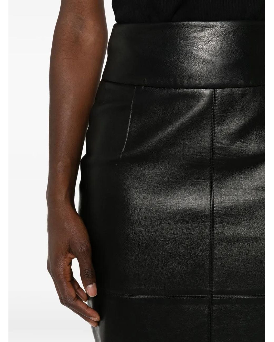MITILIANE COUTURE Black Panelled Leather Midi Skirt