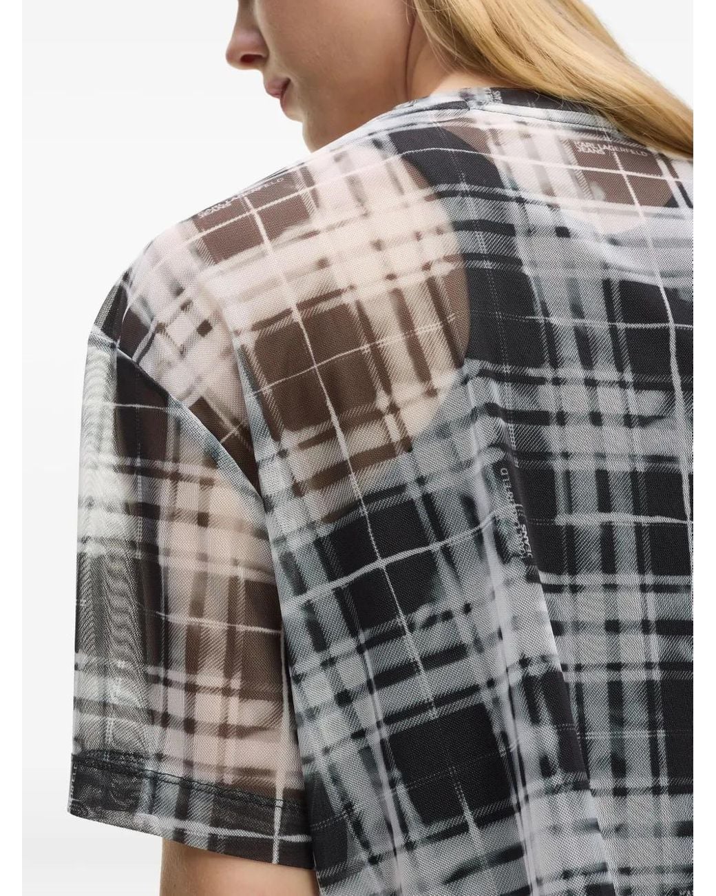 Karl Lagerfeld White Checked Mesh T-Shirt