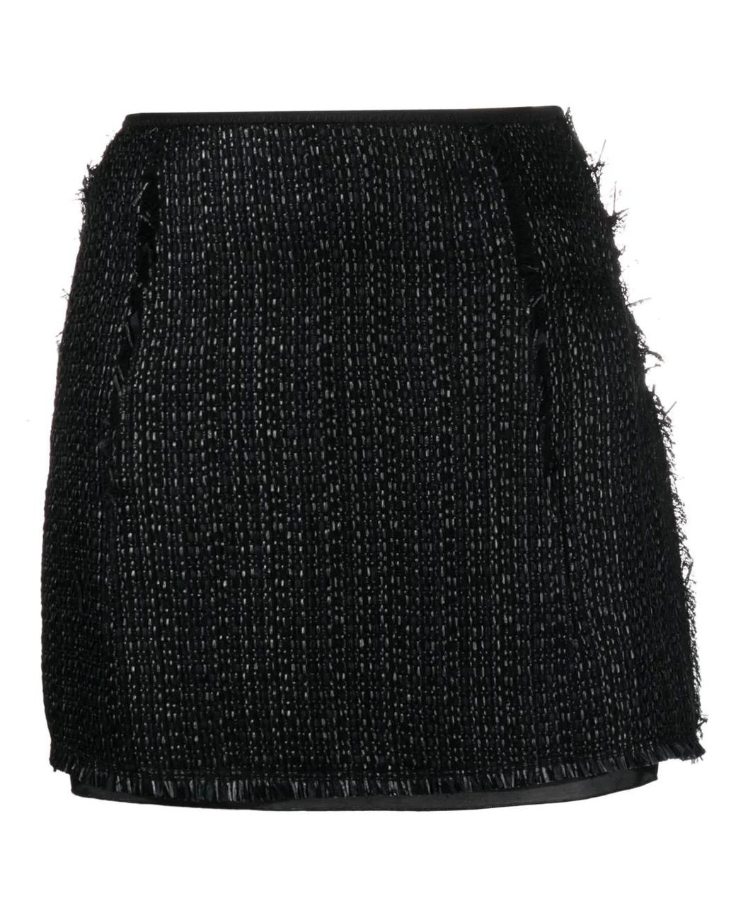 Lanvin Black Metallic Tweed A-Line Miniskirt