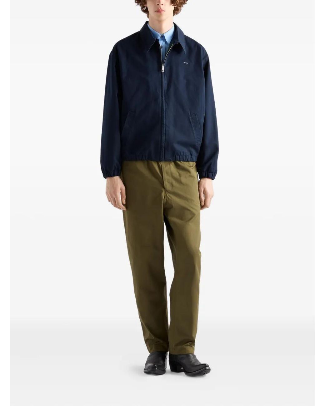 Prada Blue Cotton Bomber Jacket for men