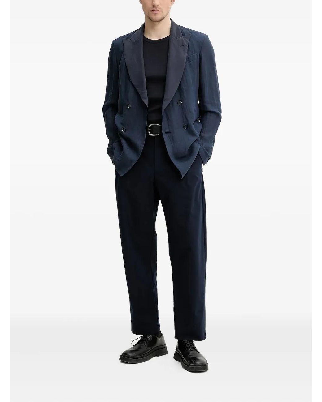 Barena Blue Double-Breasted Linen Blazer for men