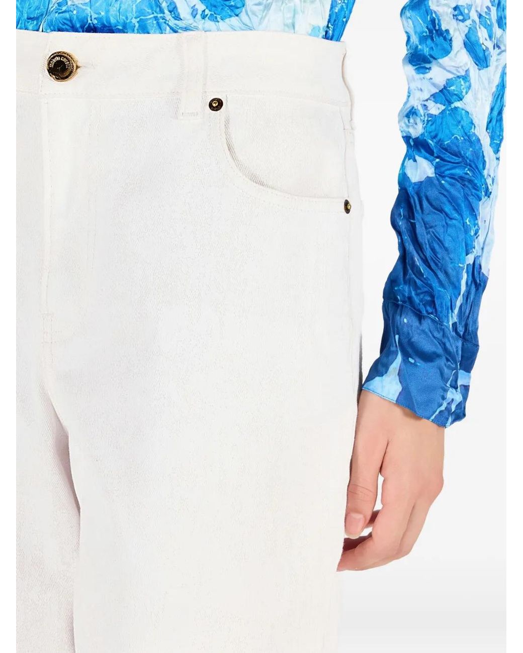 Roberto Cavalli White Patterned-Jacquard Trousers