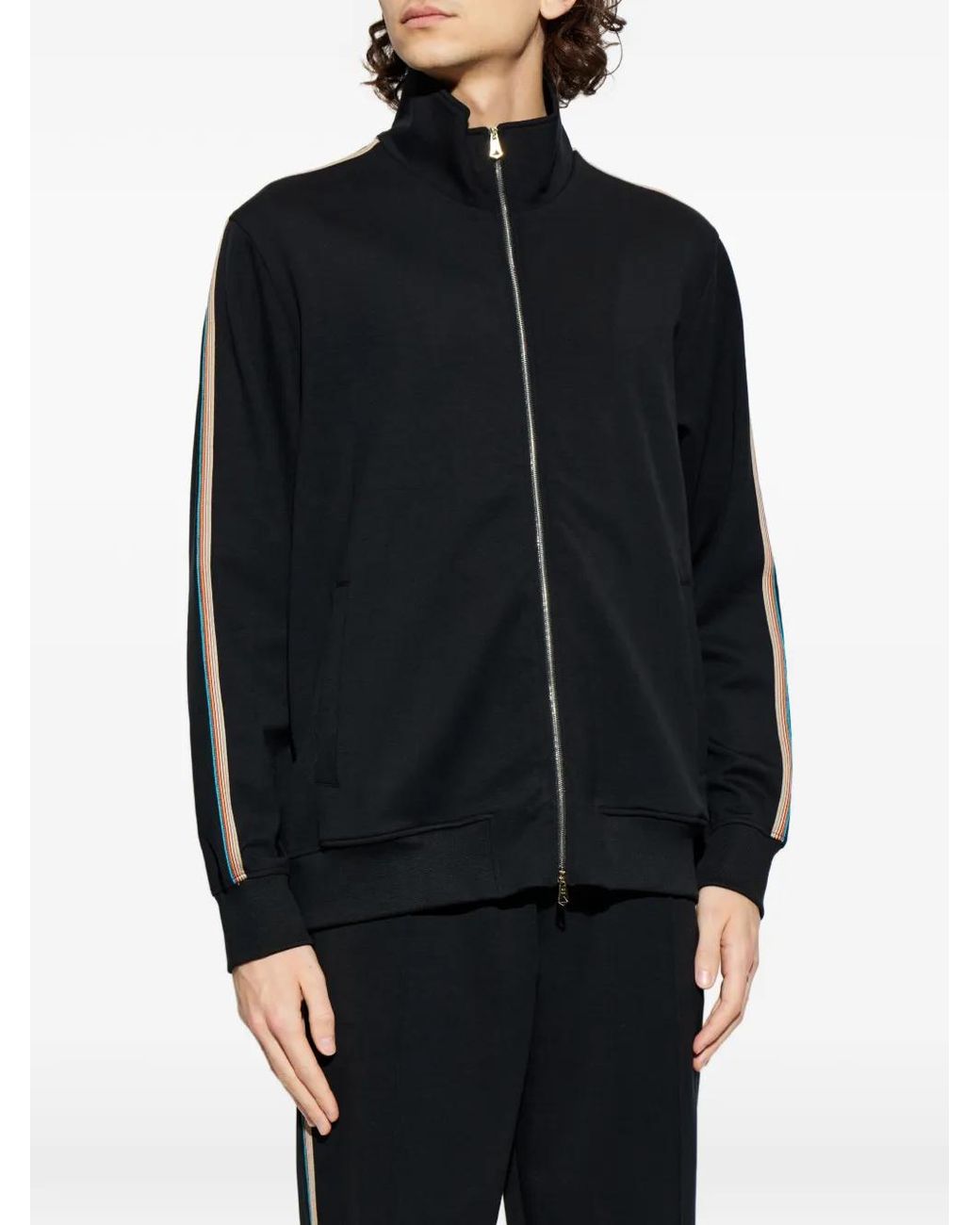 Paul Smith Black Zip Striped Sweatshirt for men