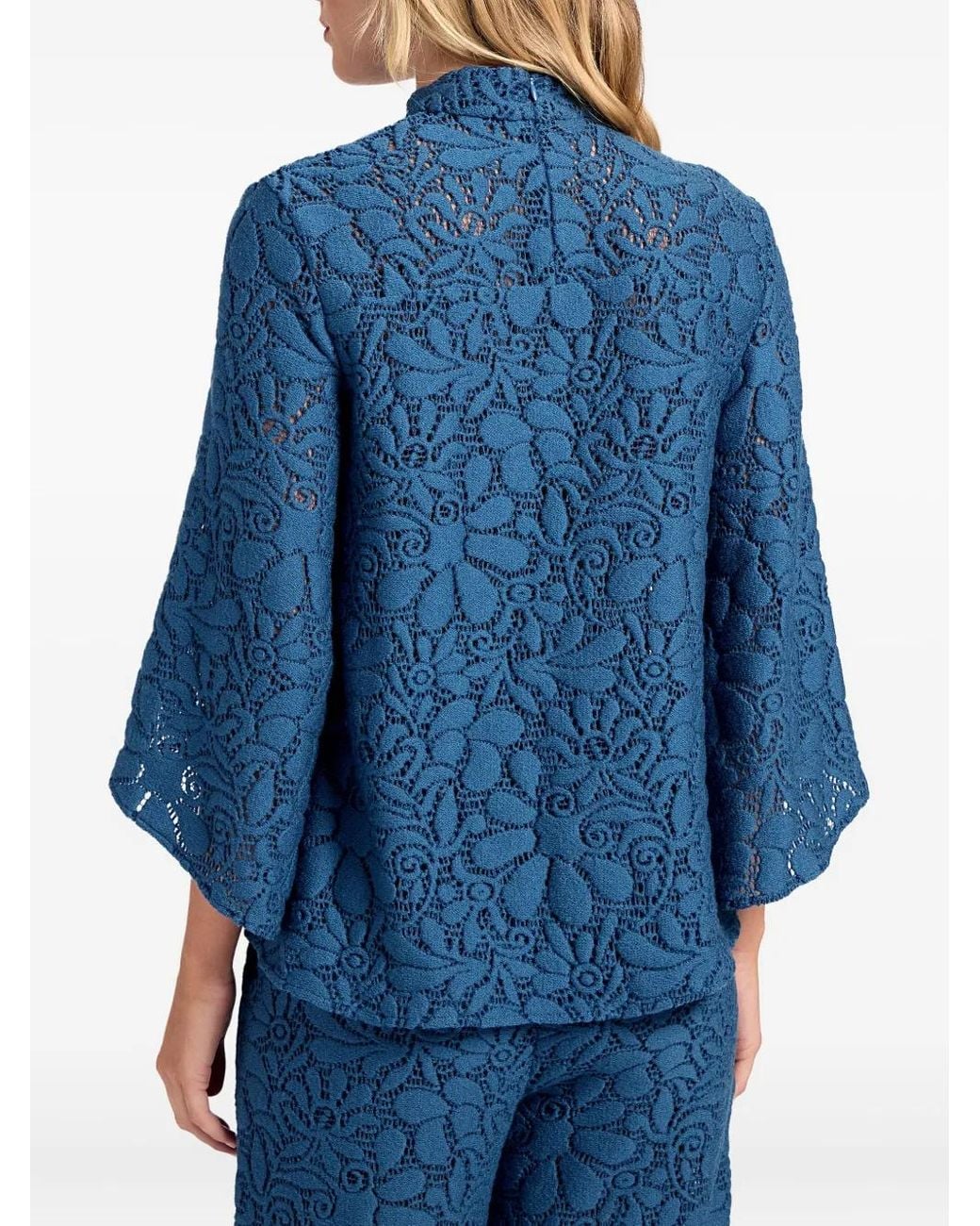 LaDoubleJ Blue Floral-Pattern Lace Blouse