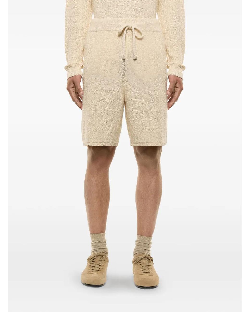 Laneus Natural Knitted Drawstring Shorts for men