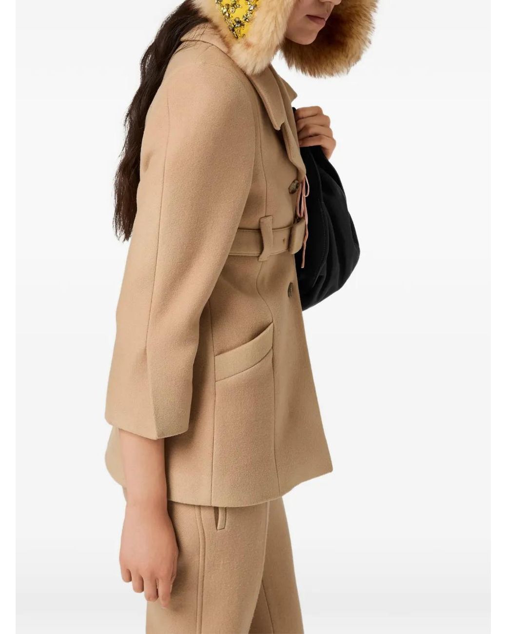 Miu Miu Natural Manteau Réversible À Boutonnage Simple