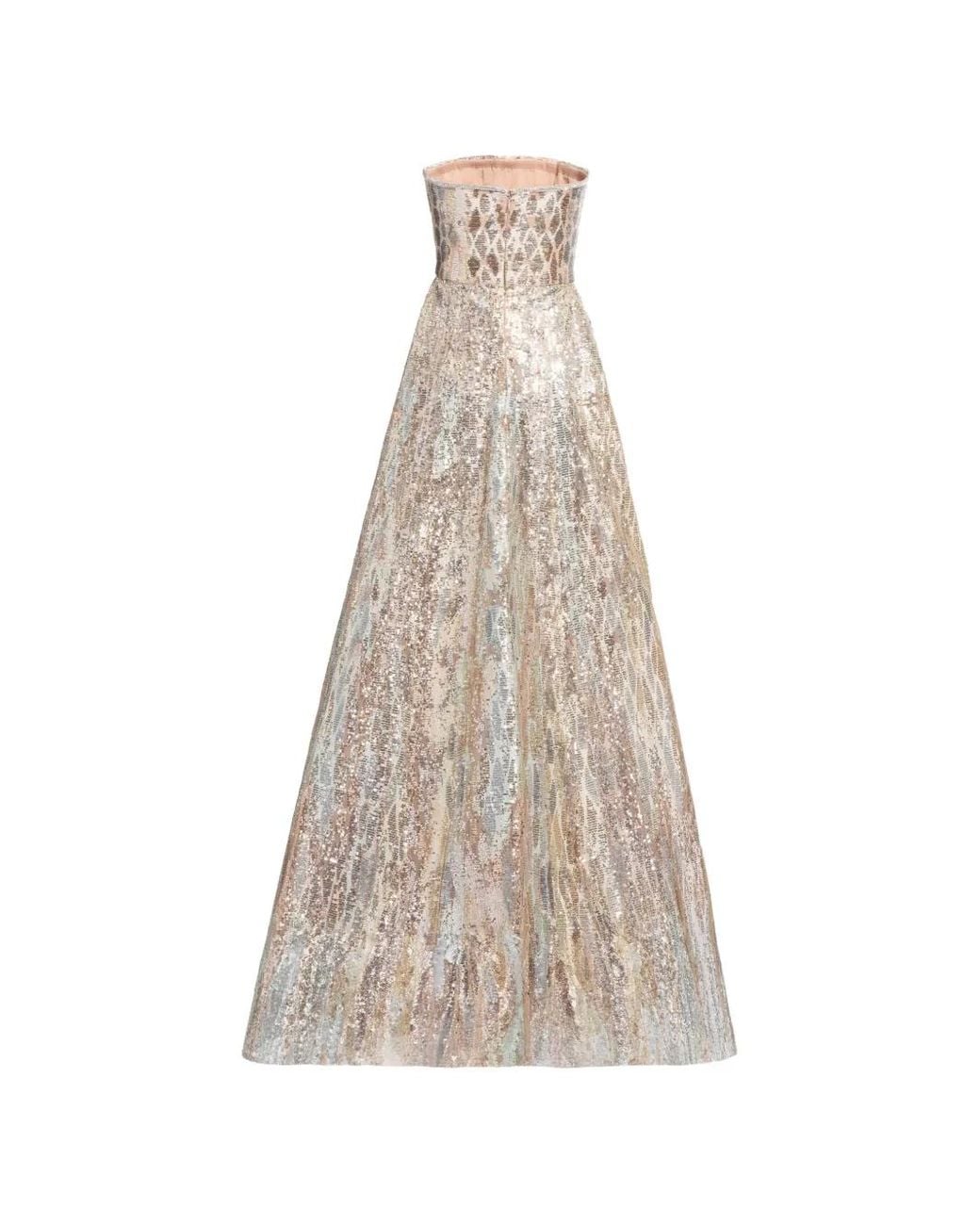 Elie Saab White Sequin-Embellished Strapless Maxi Dress