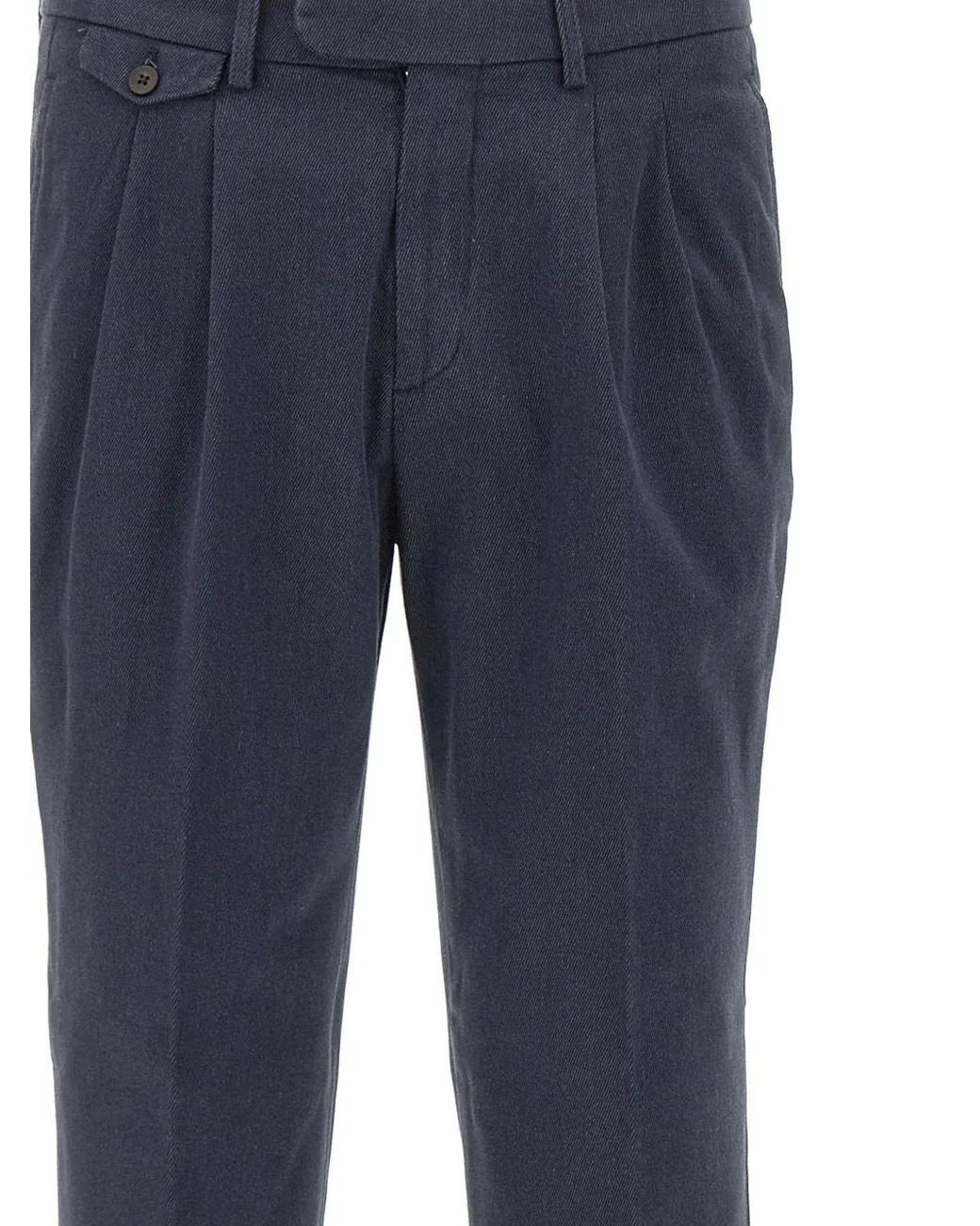 Devore Blue Micro-Diagonal Pleated Trousers for men