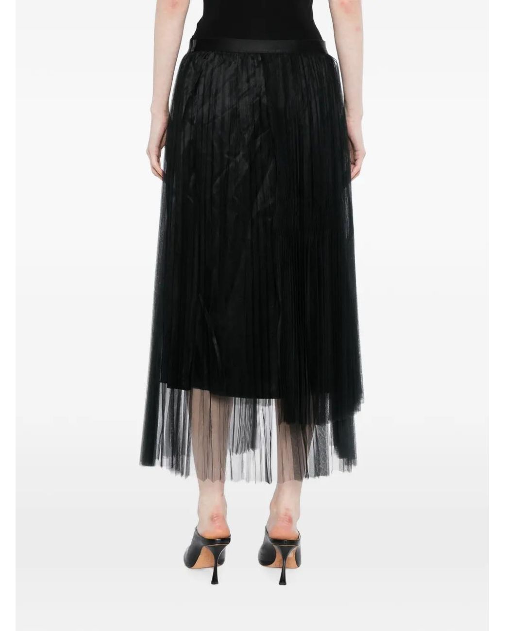 JNBY Black Sheer Mesh Pleated Midi Skirt