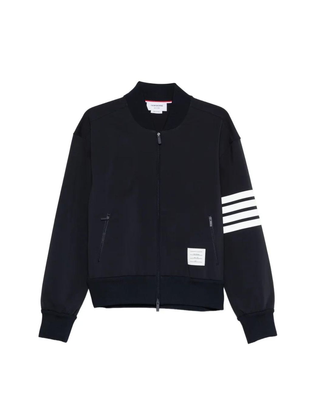 Thom Browne Blue Reflective 4-Bar Bomber Jacker for men