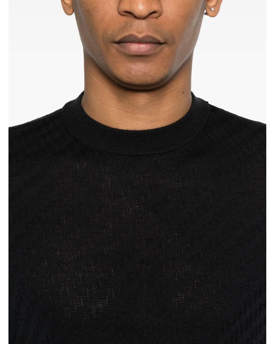 Emporio Armani Black Short-Sleeved Jacquard Sweater for men