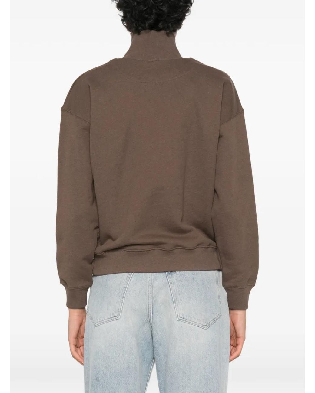 Maison Kitsuné Brown Logo-Patch Quarter-Zip Sweater