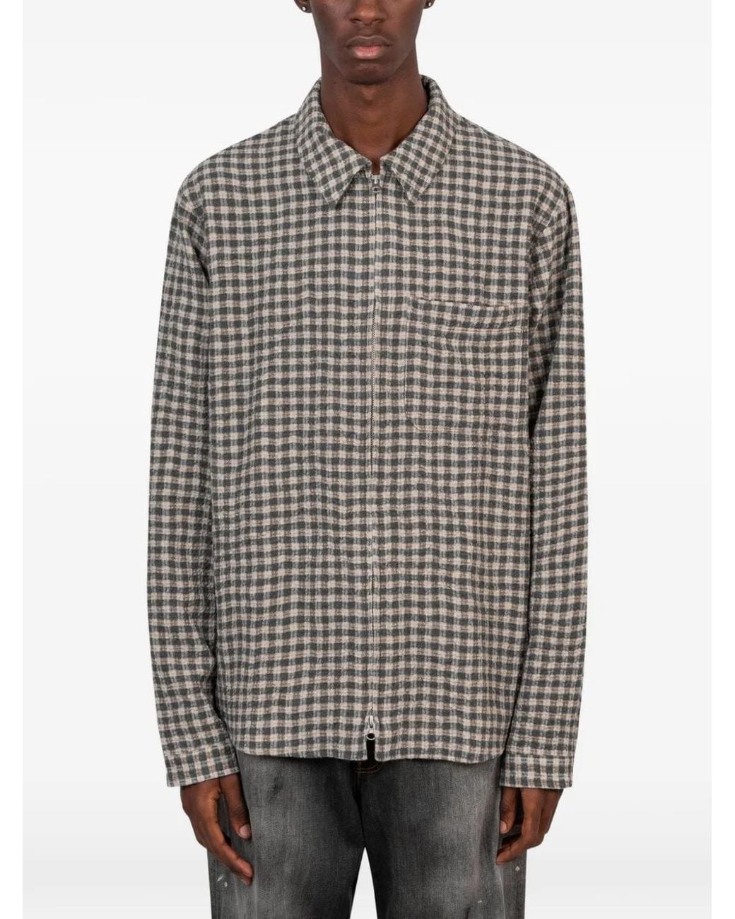 Another Aspect Gray 1.0 Check-Pattern Zip-Up Shirt for men
