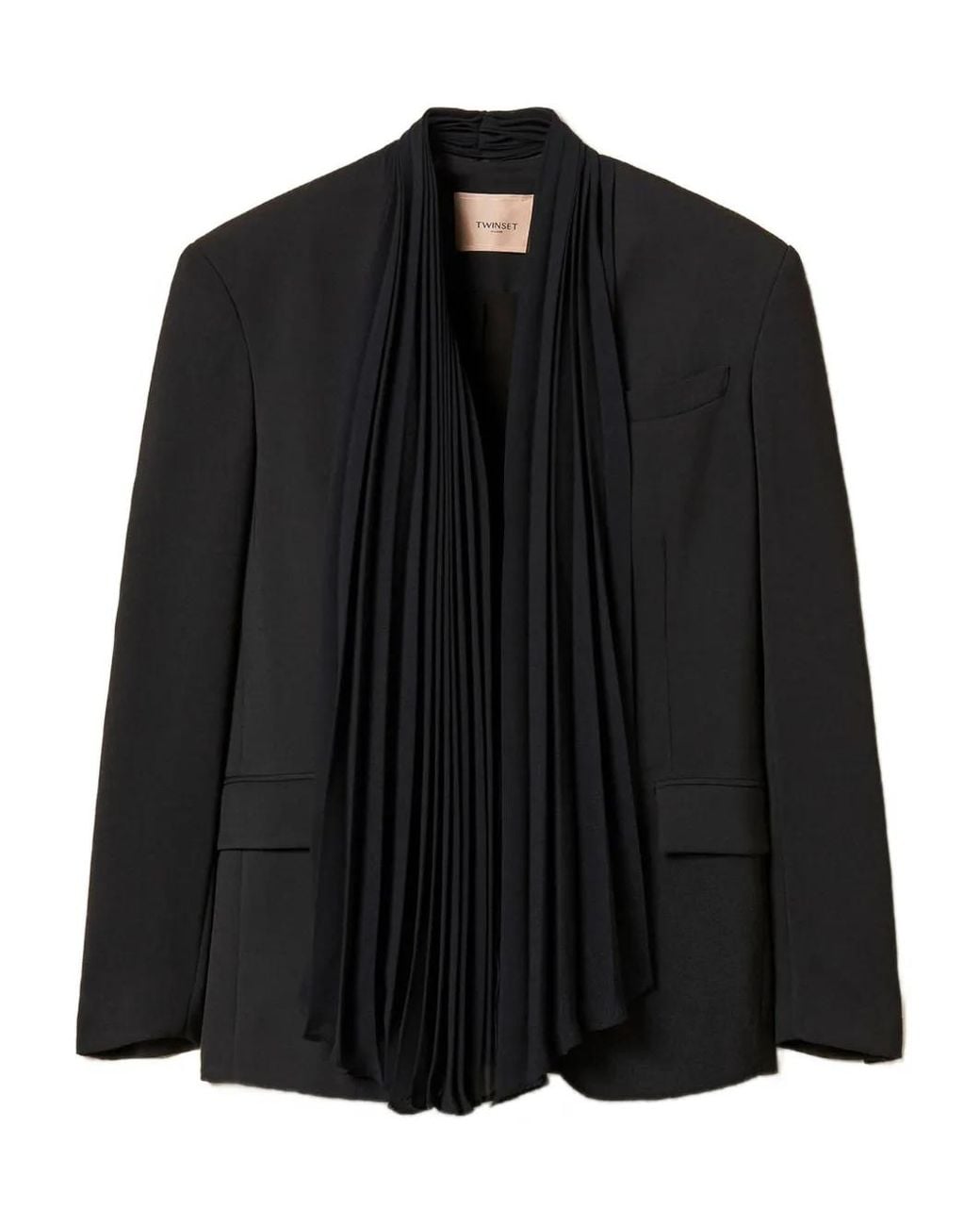 Twinset Black Crêpe Jacket With Pleated Sash
