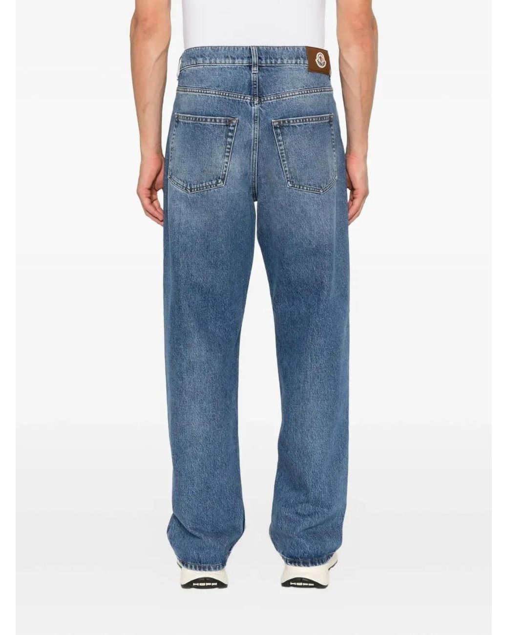 Moncler Blue Logo-Patch Straight-Leg Jeans for men