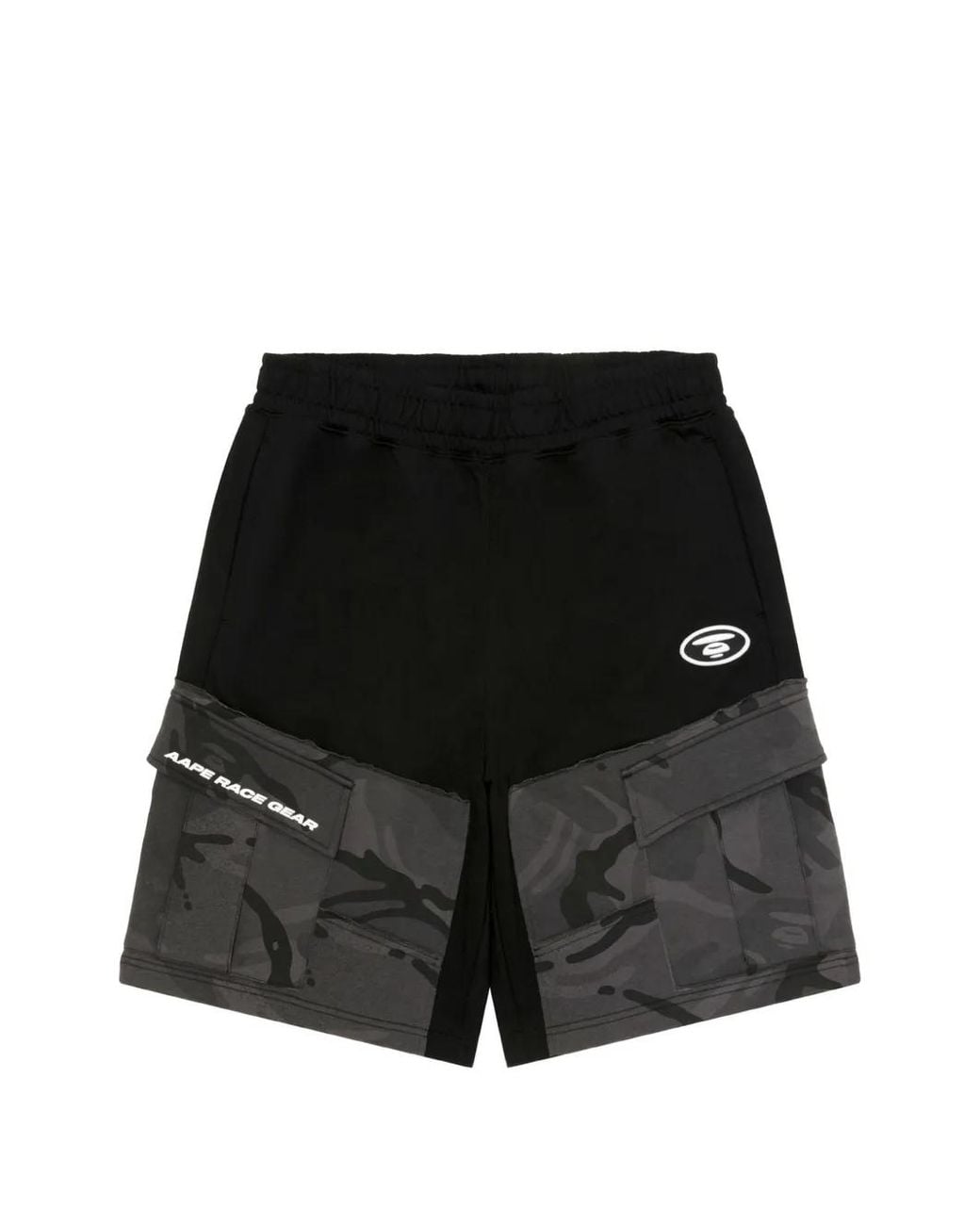 Aape By A Bathing Ape Black Aapeunvs Camouflage-Panel Logo-Print Shorts for men