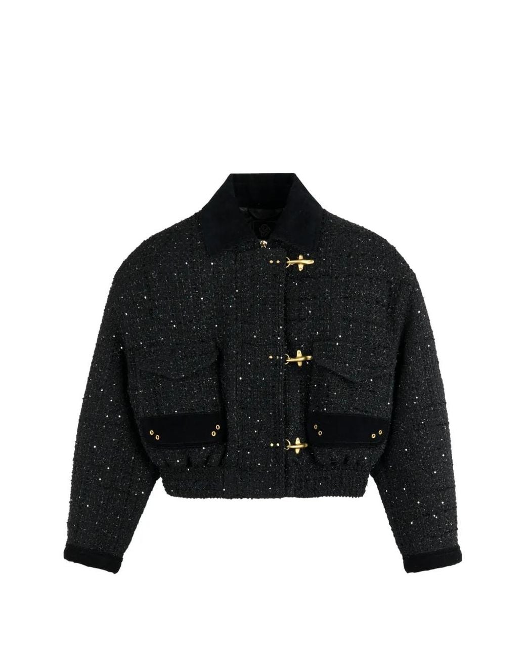 Fay Black 3-Ganci Sequin-Embellished Jacket