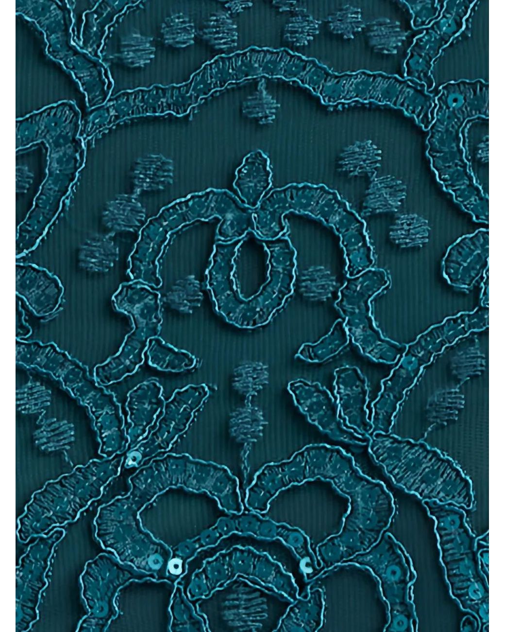 Tadashi Shoji Blue Sequin-Embellished Lace-Overlay Maxi Dress