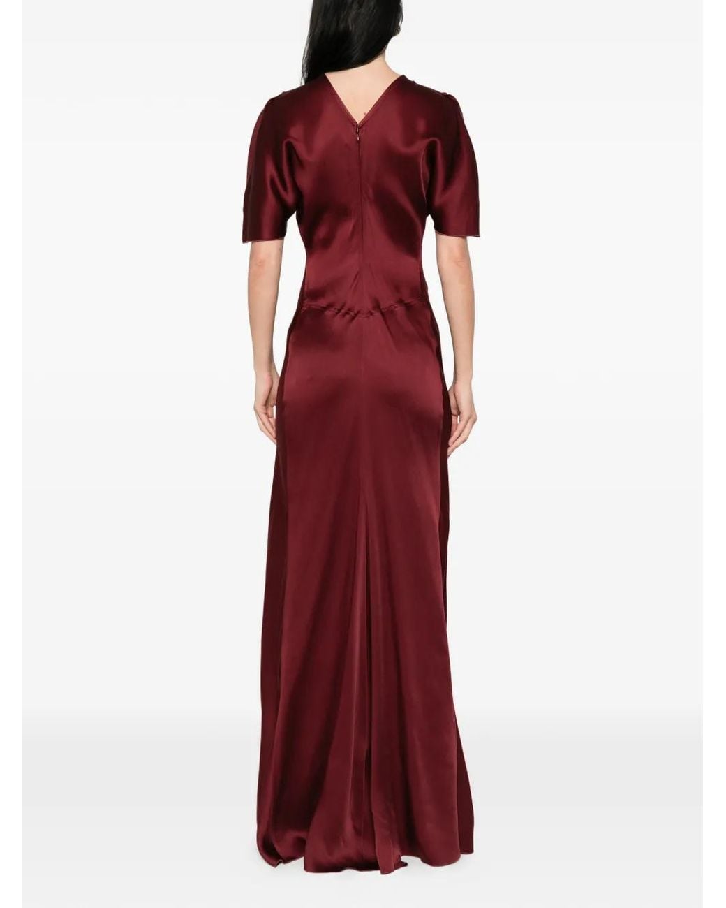 Victoria Beckham Red Ruched Maxi Dress