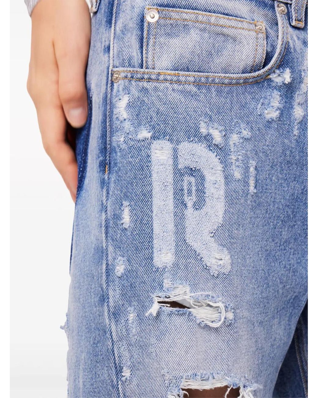 Rabanne Blue Distressed Wide Leg Jeans - Women's - Cotton