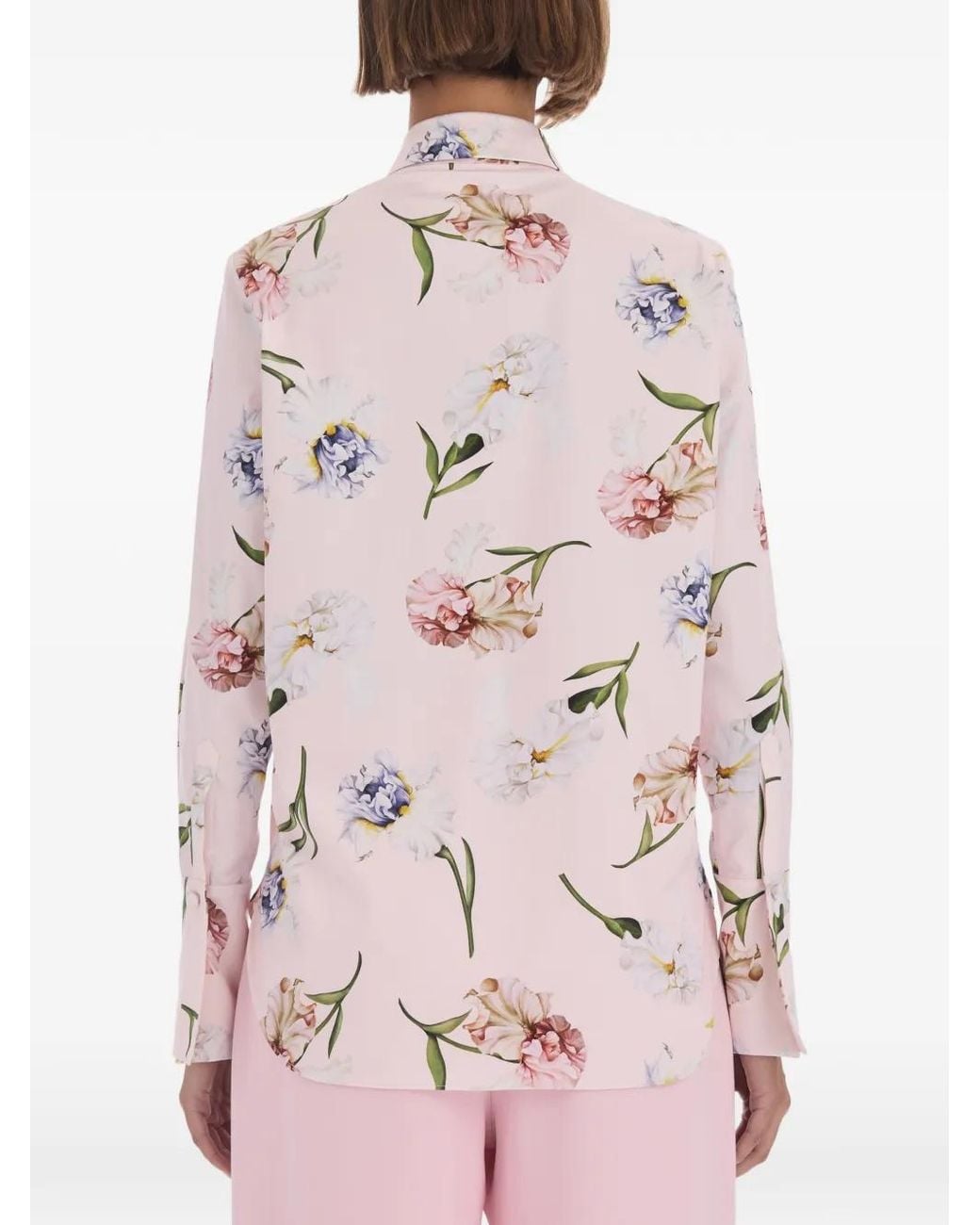 Oscar de la Renta Pink Iris-Painted Poplin Blouse