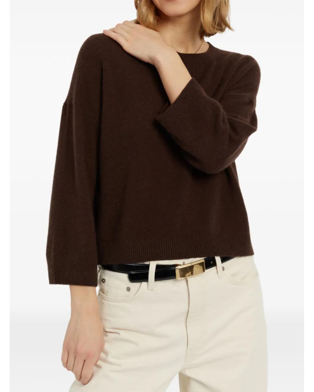 Chinti & Parker Brown Cloud Cropped-Sleeve Sweater
