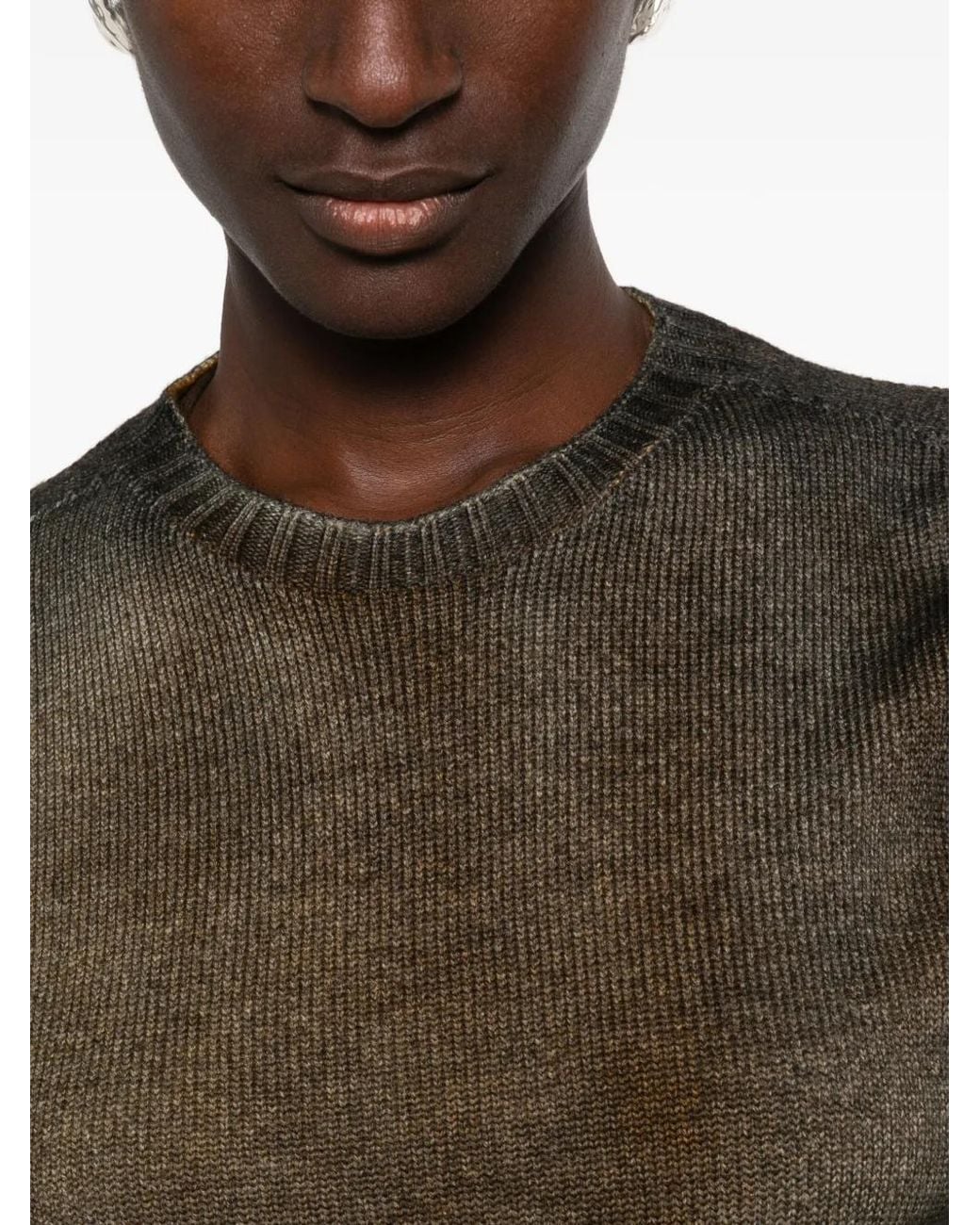AROVESCIO Green Gradient-Effect Ribbed-Trim Sweater