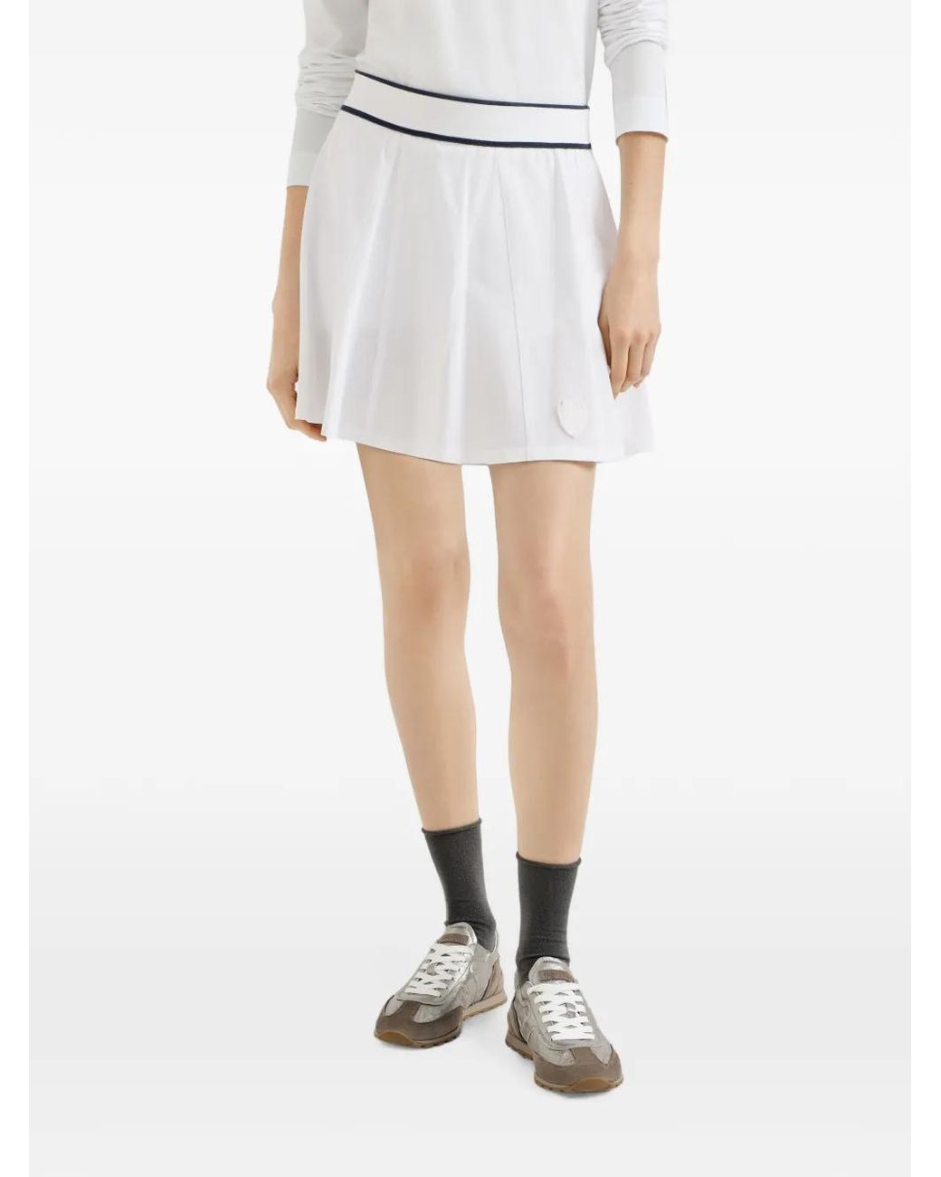 Brunello Cucinelli White Stretch-Cotton Piqué Mini Skirt With Logo
