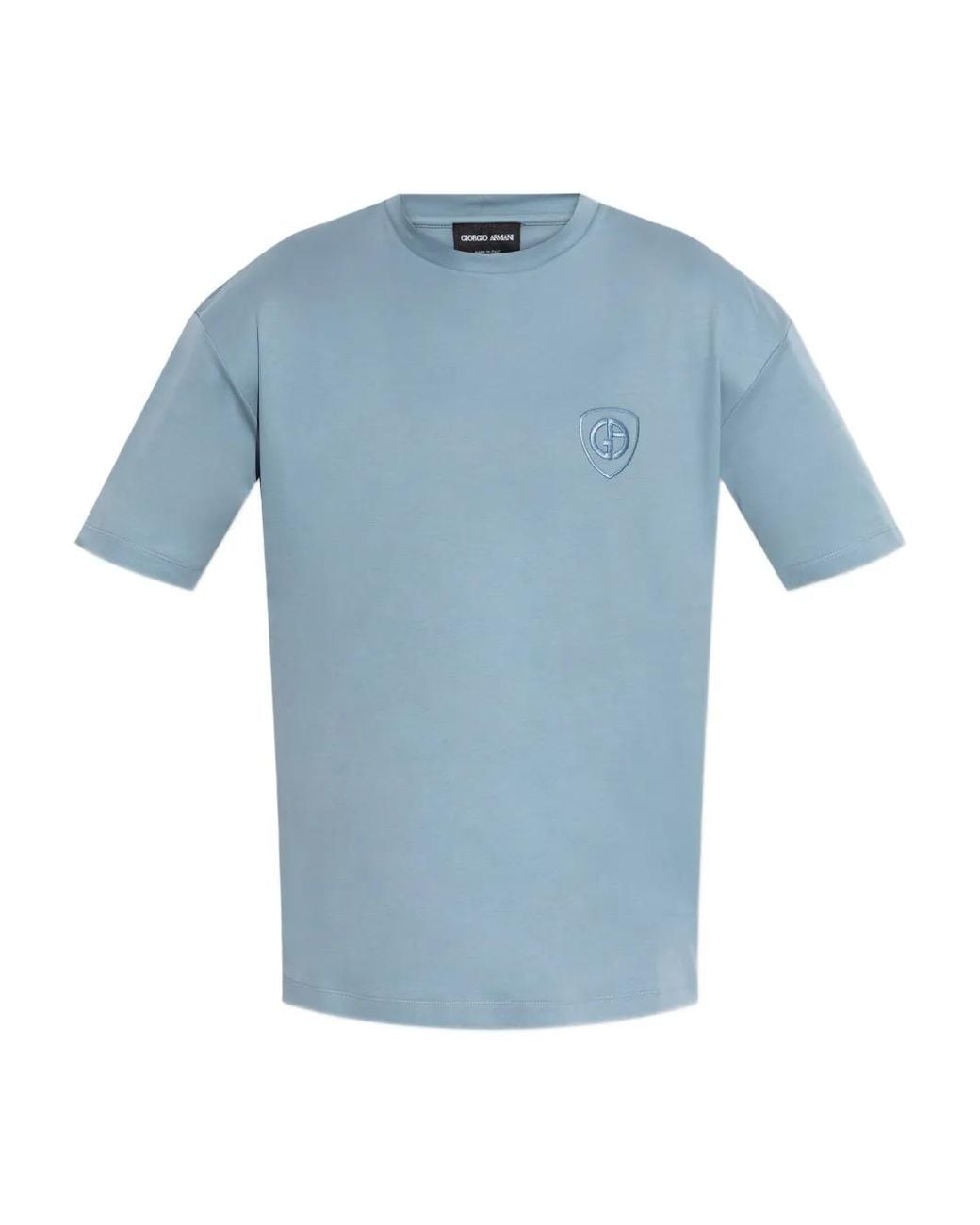 Giorgio Armani Blue Organic Cotton Interlock Crew-Neck T-Shirt for men