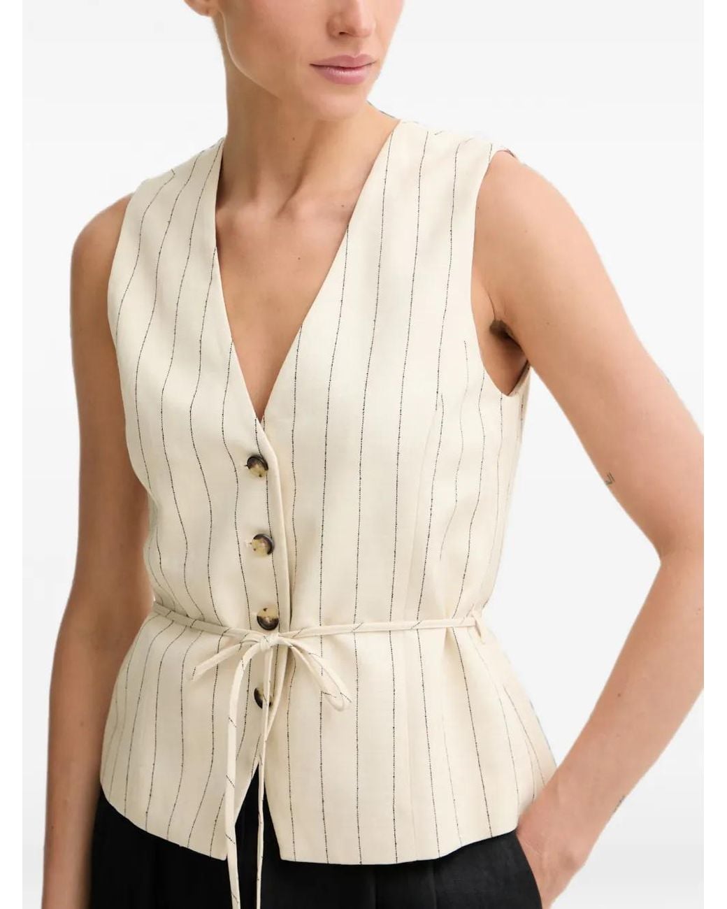Rag & Bone White Pinstripe-Pattern Tie-Waist Top
