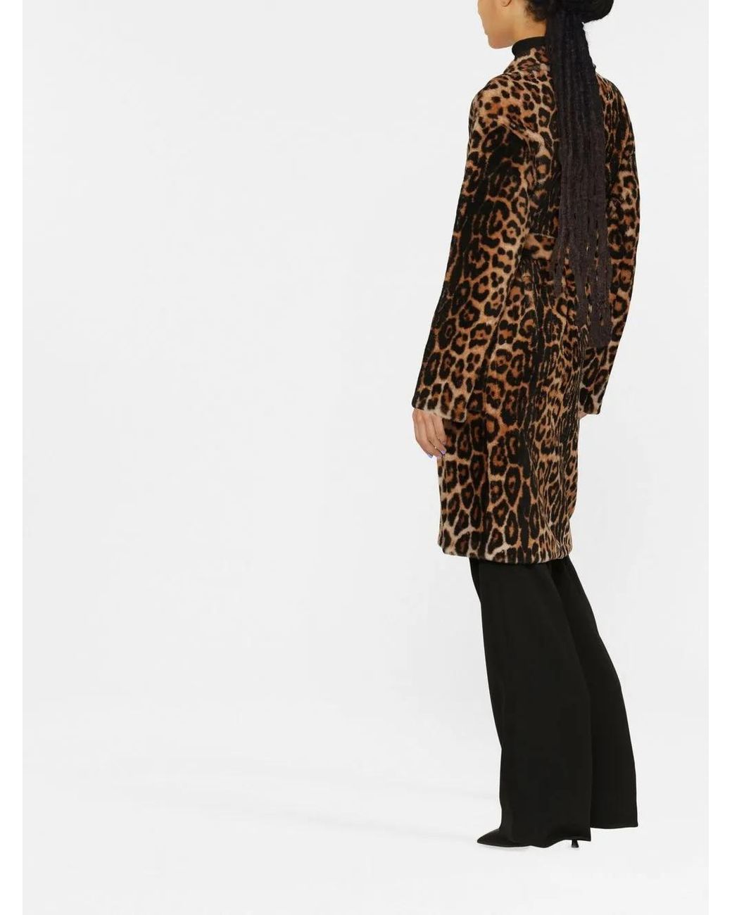 Yves Salomon Black Leopard Print Belted Coat
