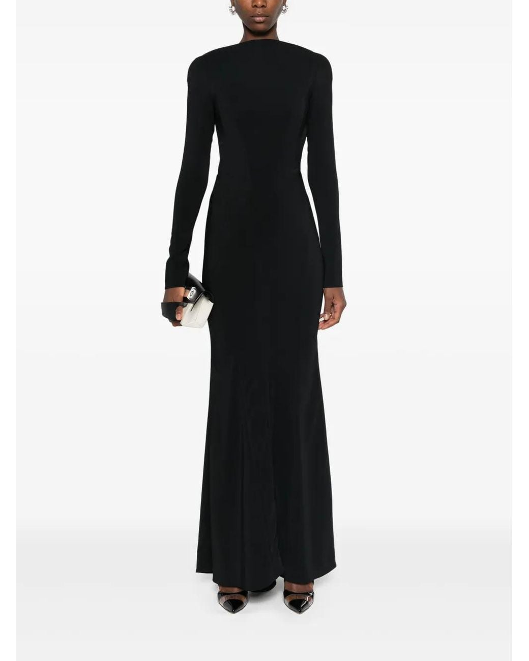 Mugler Black Backless Crepe Gown