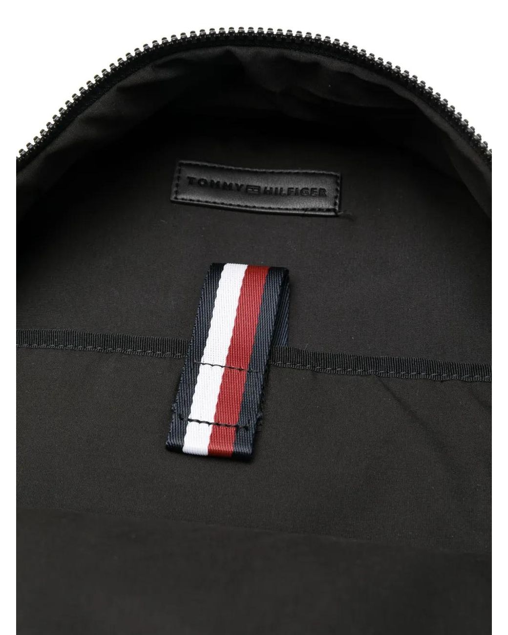 Tommy Hilfiger Black Logo-Print Zipped Backpack for men