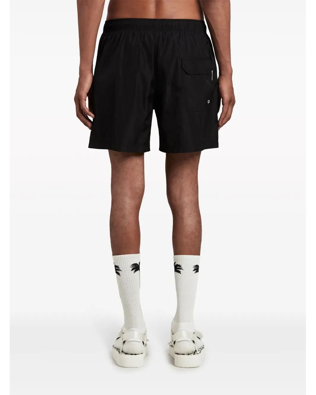 Palm Angels Black Logo-embroidered Swim Shorts for men