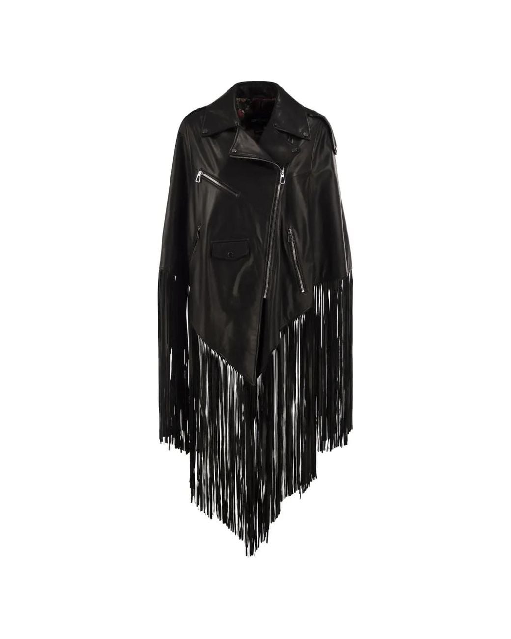 Lou Andrea Black Fringe-Trimmed Leather Jacket